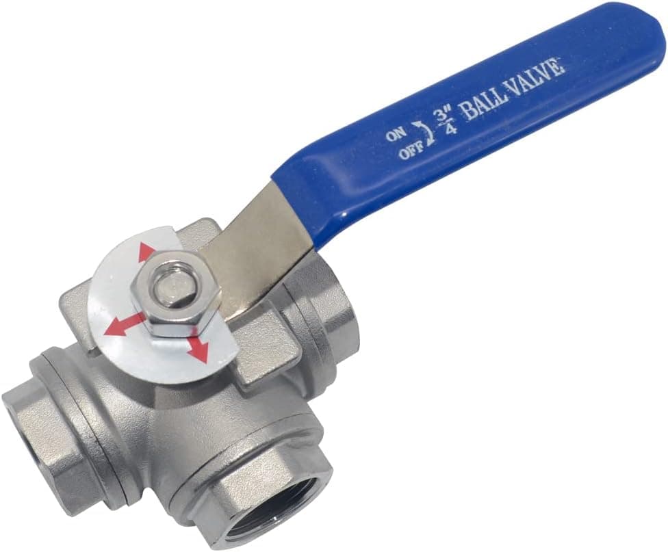 Megairon 3/4" NPT Female T-Type Ball Valve with Heavy Duty Blue Vinyl Insulation Handle, 3-Way, 316 Stainless Steel,WOG1000 (3/4")