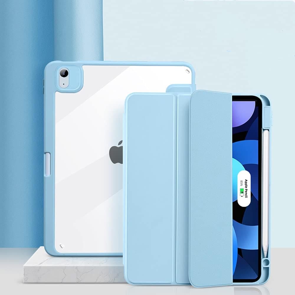 Magnetic Case for iPad Pro 12.9 2021 (5th Generation) with Pencil Holder,Ultra Slim Trifold Stand Front Case with Detachable Clear Transparent Back Cover (iPad Pro 12.9 2021(5th Gen), Sky Blue)