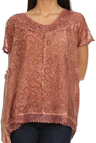 Sakkas Charolette Embroidery and Seqiun Accents Blouse