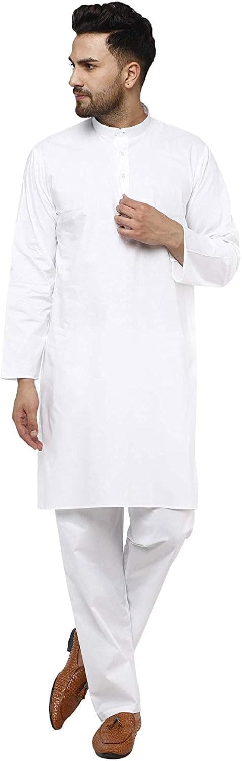 SKAVIJ Men's Tunic Cotton Kurta Pajama Indian Yoga Casual Dress Set