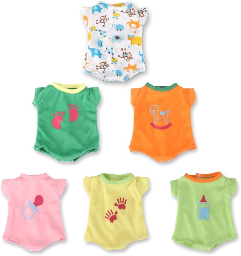 WakaoFeeling 6 Pack Fun Outfits Baby Doll Clothes for 12 Inch Alive Doll, Accessories Clothing for 10-11-13 Inch Baby Doll (Cute Pattern)