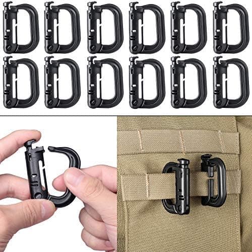 Tacticool 12 Pack Multipurpose Clips D-Ring Grimloc Locking for Molle Webbing