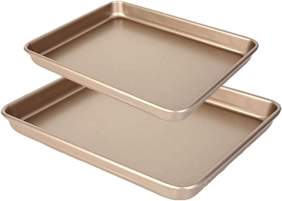Baking Cookie Sheets Pan, 2pcs Nonstick Pans for Baking, Heavy Gauge Steel Baking Pan w/Rimmed Border, 1-inch Deep Cookie Sheet Replacement Toaster Oven Tray, Non-Toxic & Easy Clean