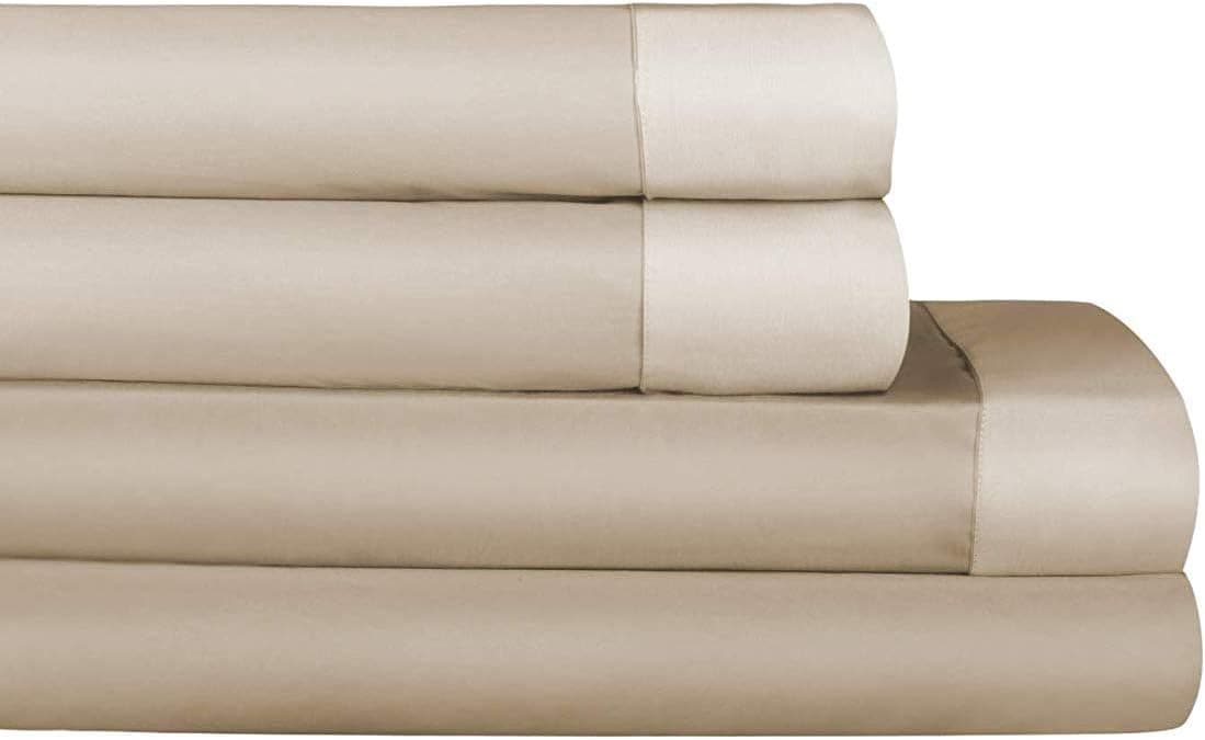 RENAURAA 500 Thread Count 100% Performance Cotton Sheet Set - Reversible King Sheets -4 Piece Set,Soft & Smooth Sateen Weave,Upto 16" DEEP Pocket,Luxury Hotel Bedding, Taupe