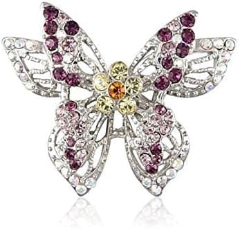 Brooch - Pink and Purple Crystals Butterfly - Silver Tone