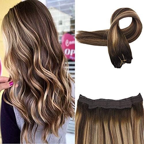 Halo Human Hair Extension 16inch Invisible Line Extensions Halo Weft Hair Balayage Color 4 Fading to 27 Honey Blond and 4 Colored Extensions Can Be Dyed No Glue No Clip Fish Wire Hair Extensions