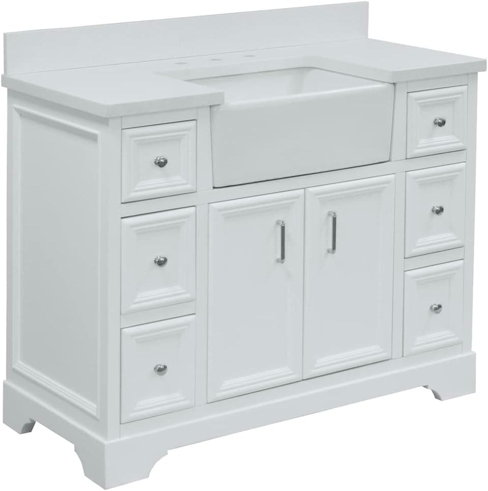 Kitchen Bath Collection Zelda 42-inch Farmhouse Vanity (Quartz/White): Includes White Cabinet with Stunning Quartz Countertop and White Ceramic Farmhouse Apron Sink