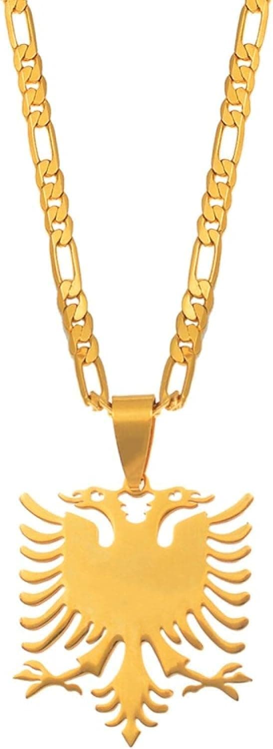 WH MaiYY Albanian Eagle Pendant Necklace Gold and Stainless Steel Jewelry Ethnic Style Female Man #068921
