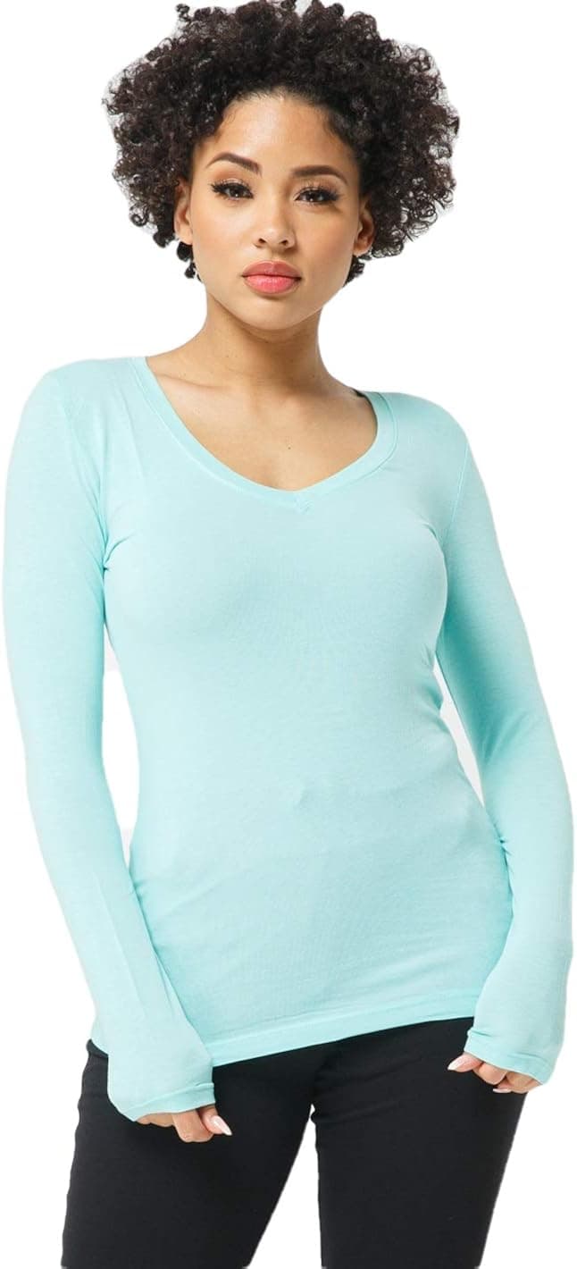 WINESTER & COMPANY Women's Top - Casual V-Neck Long Sleeve Slim Fit Workout Active Tunic T Shirt Tee Tshirt