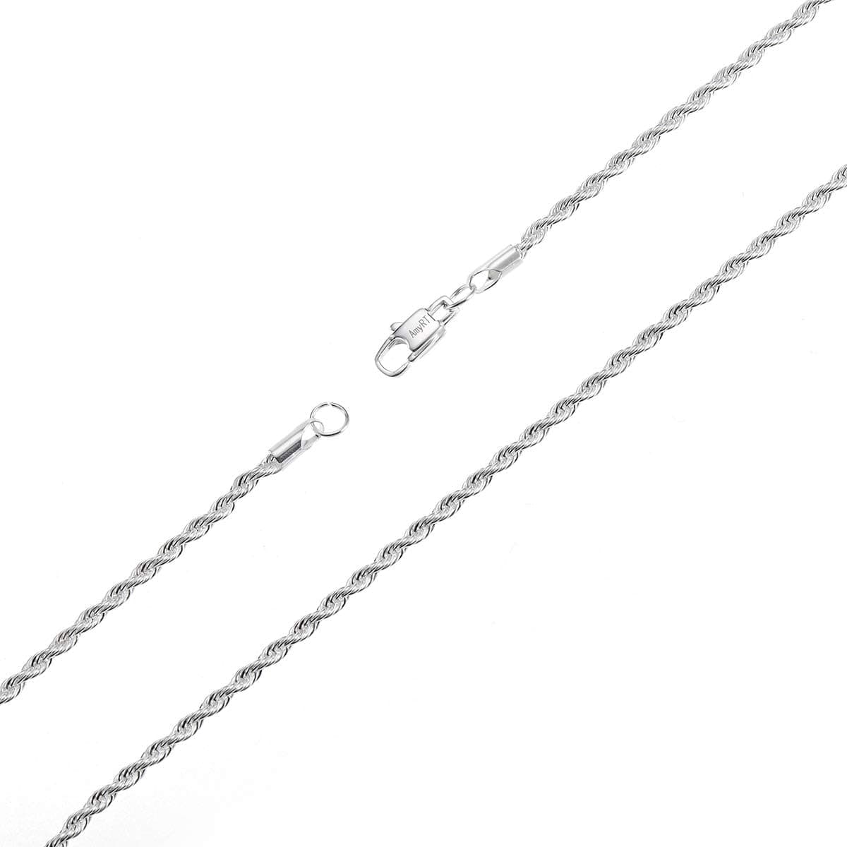AmyRT Silver Twist Rope Chain Necklace,3mm Stainless Steel Mens Womens Necklace 16 to 30 inch