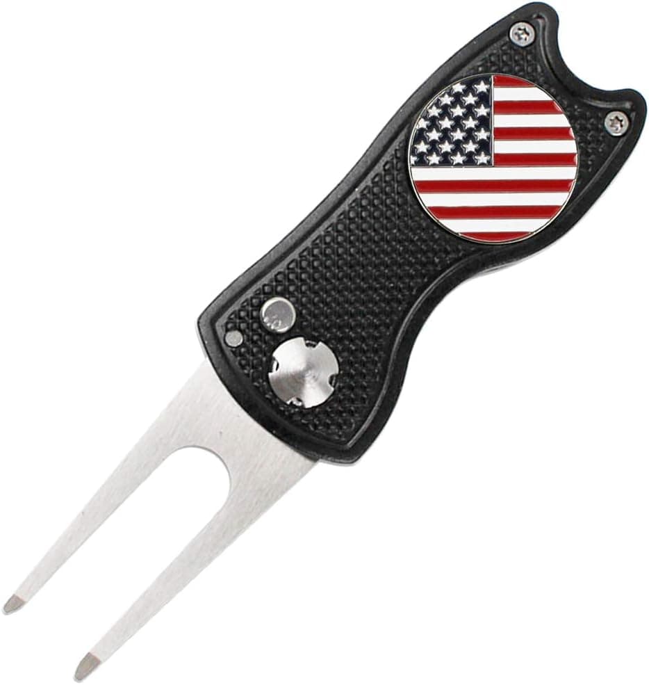 Champmate Golf Divot Tool, Stainless Steel Switchblade and Foldable Magnetic with USA Golf Ball Marker in 5 Designs