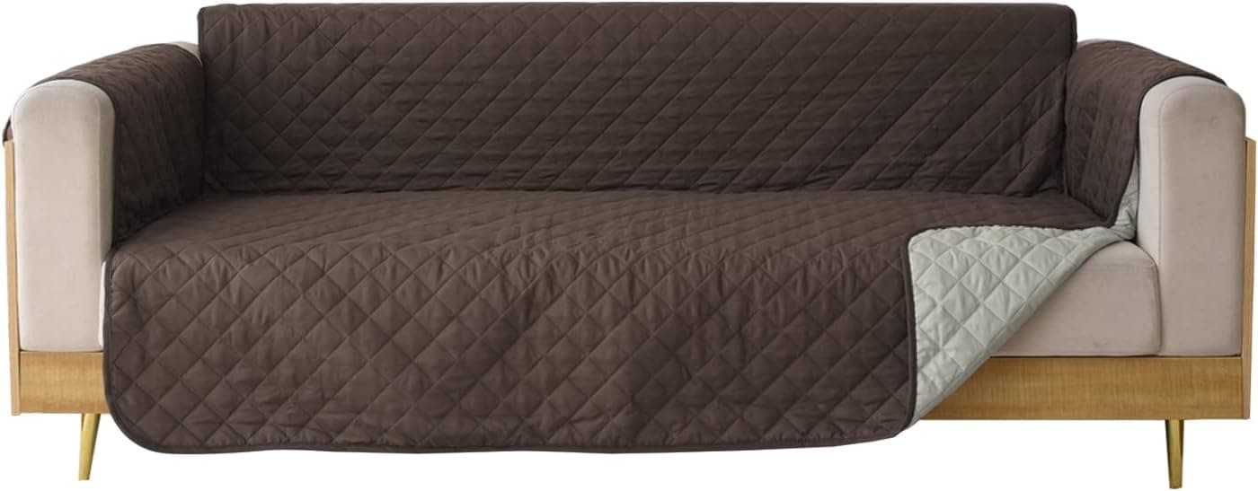YuppieLife Reversible Sofa Slipcover, Couch Cover, Durable Non Slip Furniture Protector Cover for Pets Dog Kids, Sofa Width 68" Choclate/Beige