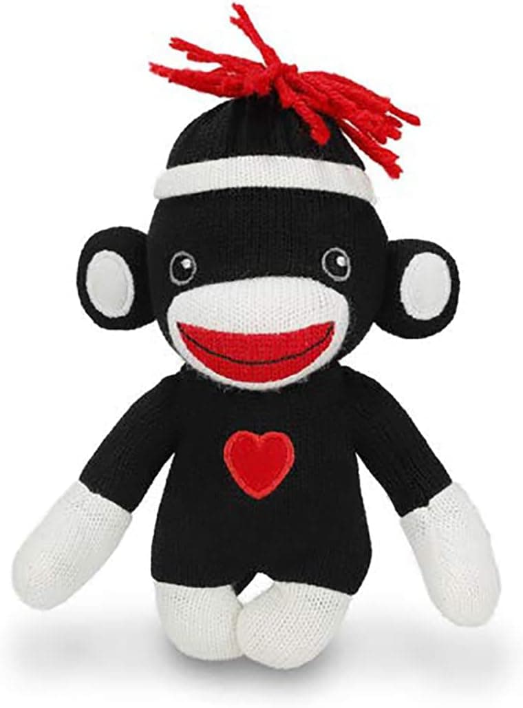 Made By Aliens Adorable Sock Monkey 6 Inches, The Original Traditional Hand Knitted Stuffed Animal Toy Gift-for Kids, Babies, Teens, Girls and Boys Baby Doll Present Puppet (Black)