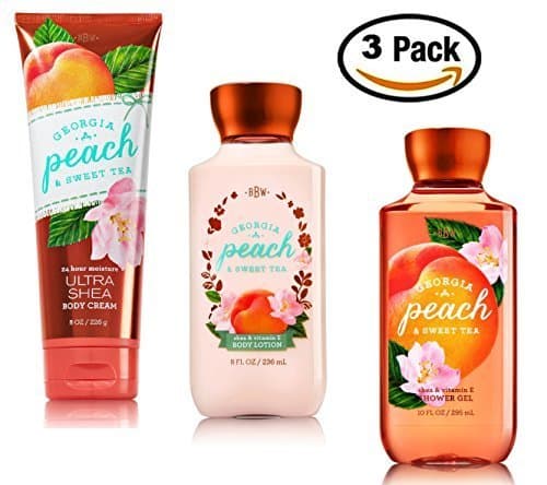 Sefitopher Georgia Peach and Sweet Tea - 3 Piece Bath and Body Works Gift Set - Georgia Peach Lotion + Georgia Peach Ultra Shea Triple Moisture Cream + Georgia Peach Shower Gel