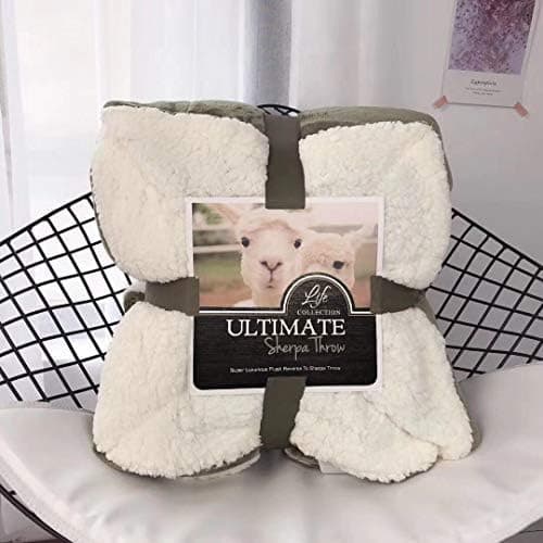 Ultimate Ultra Soft Cozy Throw Blanket | Lightweight Fluffy Flannel and Sherpa Blanket for Bed/Couch/Chair/Sofa in Livingroom or Bedroom (50’’x60’’)- Olive Green