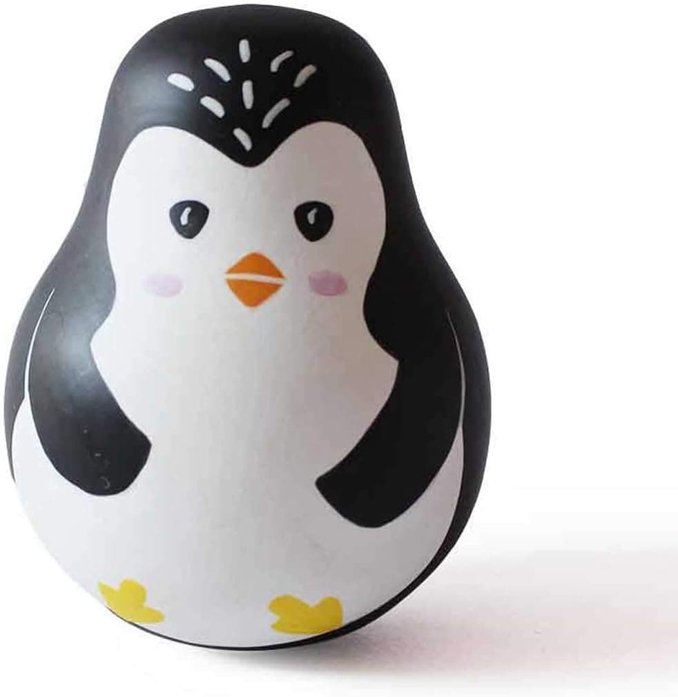 Shumee Wooden Roly Poly Wobble Toy - Montessori Tumbler Toys - (1-3 Years)| Roly Poly Baby Toys | Tummy Time Wobbler Toys, Penguin Tumbler Wobbler Toys for Infant Boy Girl Gifts (Penguin)
