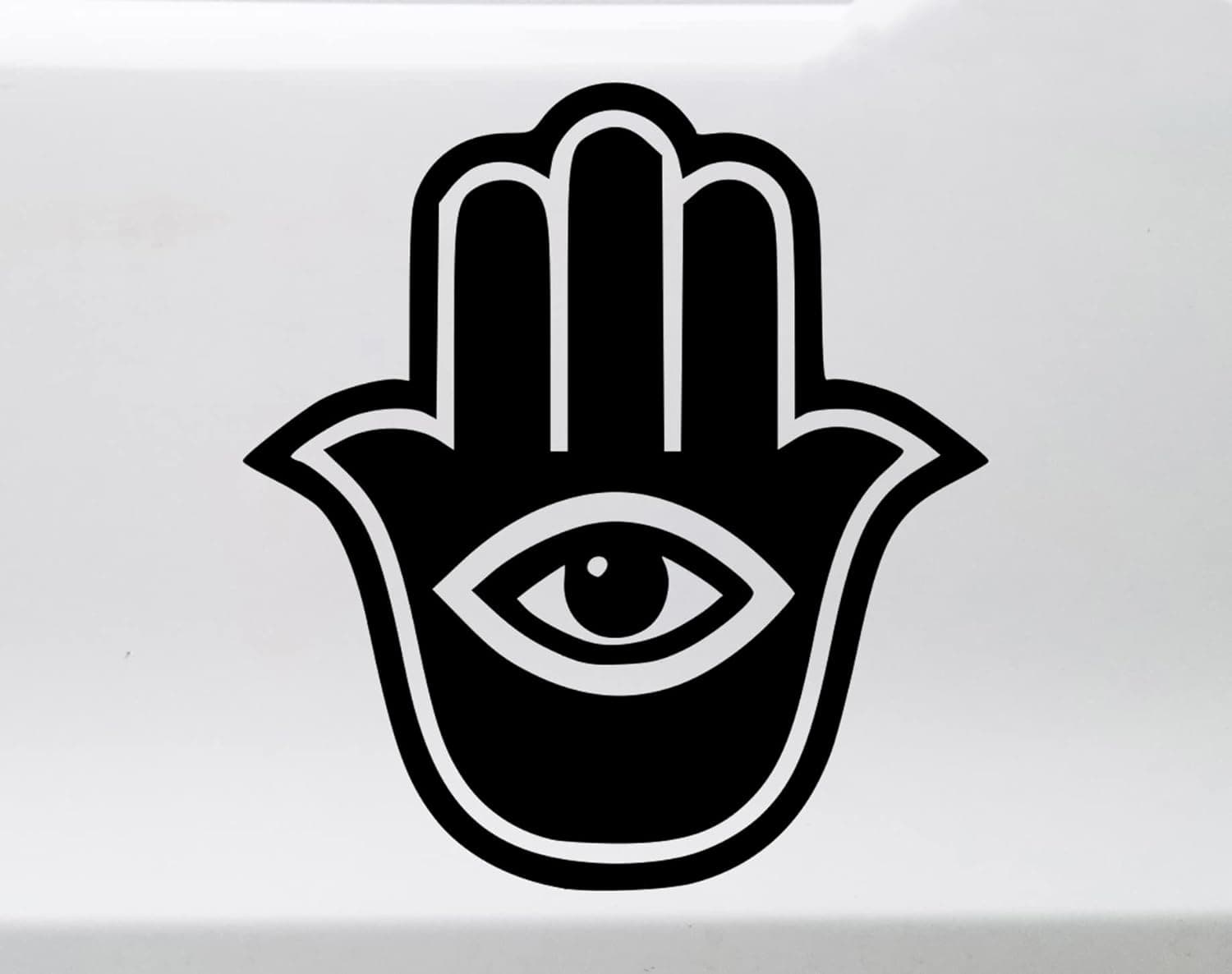 Black - Hamsa Hand Vinyl Decal V2 - Fatima God Evil Eye - Die Cut Sticker - 6w x 6h inches