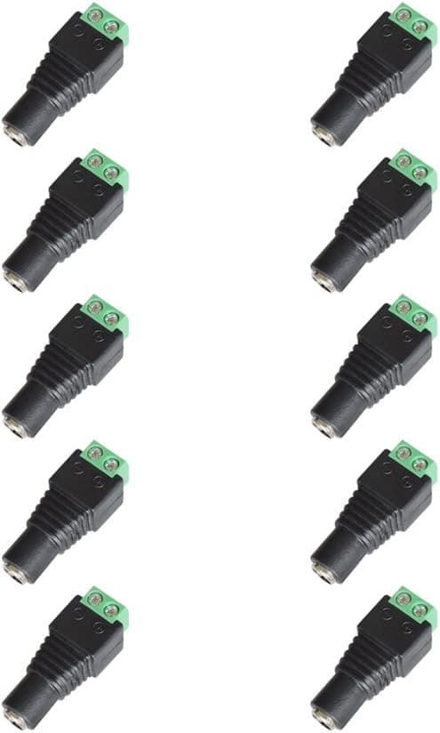 AspenTek Dc Female Power Cable Connector Plug Which Allows Led Strip Light to be Connected to 12v Power Adapter(10x Female DC Power Connector)