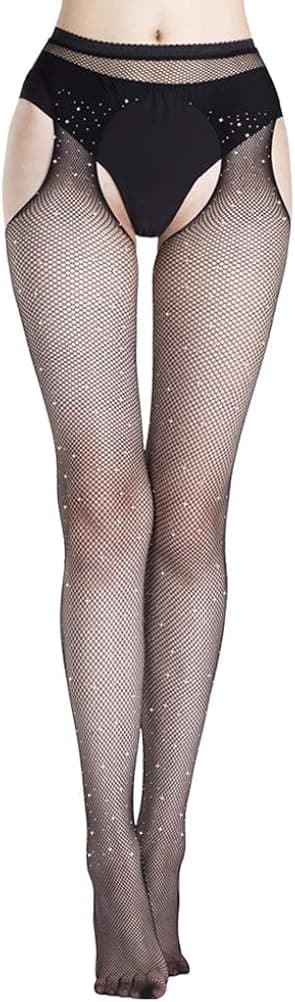Shecret Women's Fishnet Stockings Sparkly Rhinestone Tights Black Glitter Stockings