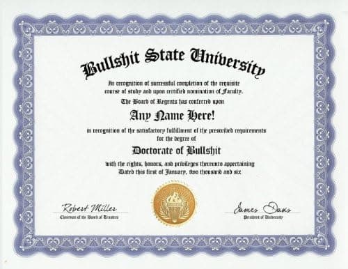 Bullshit BS Degree: Custom Gag Diploma Doctorate Certificate (Funny Customized Joke Gift - Novelty Item)