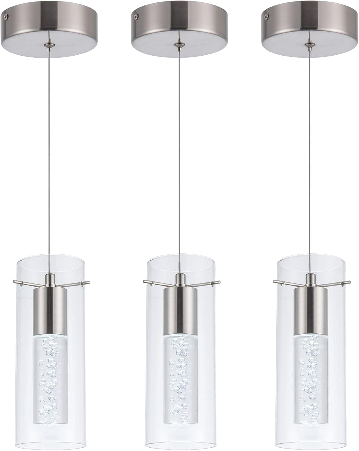 Leadtek 3-Pack Modern Pendant Light,Integrated Kitchen Lighting with Screwed Crystal Bubble Glass 8W, 6000K Light fixtures Ceiling Hanging for Kitchen Restaurant, Dining Room