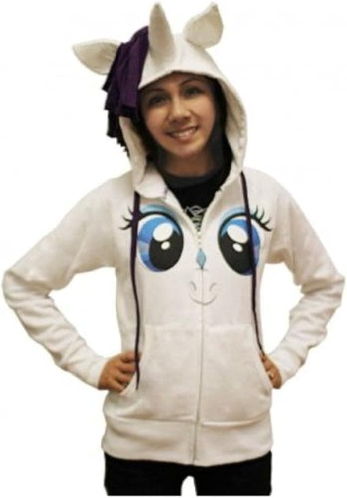 My Little Pony Rarity Face Juniors White Costume Hoodie with Mane & Horn (Juniors XX-Large)