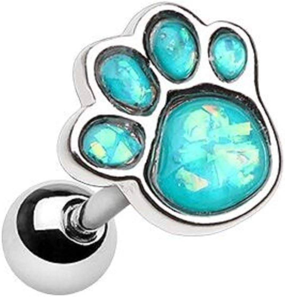 Covet Jewelry Animal Lover Opal Paw Print Cartilage Tragus Earring