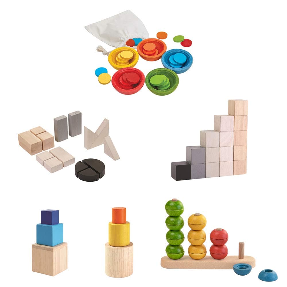Amazon Basics Mathematic Case Pack, Nesting Boxes, Nesting Cylinders, Fraction Blocks, Sort & Count, Cubes, Sort & Count Cups, 18 Months+