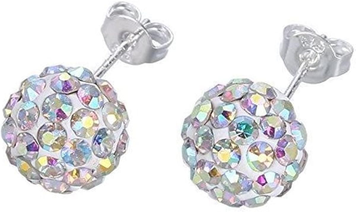 Jewels Fashion Surgical Stainless Steel Pave Crystal Disco Ball Shambala Studs Earrings Girls- Women Cubic Zirconia Hypoallergenic Earrings