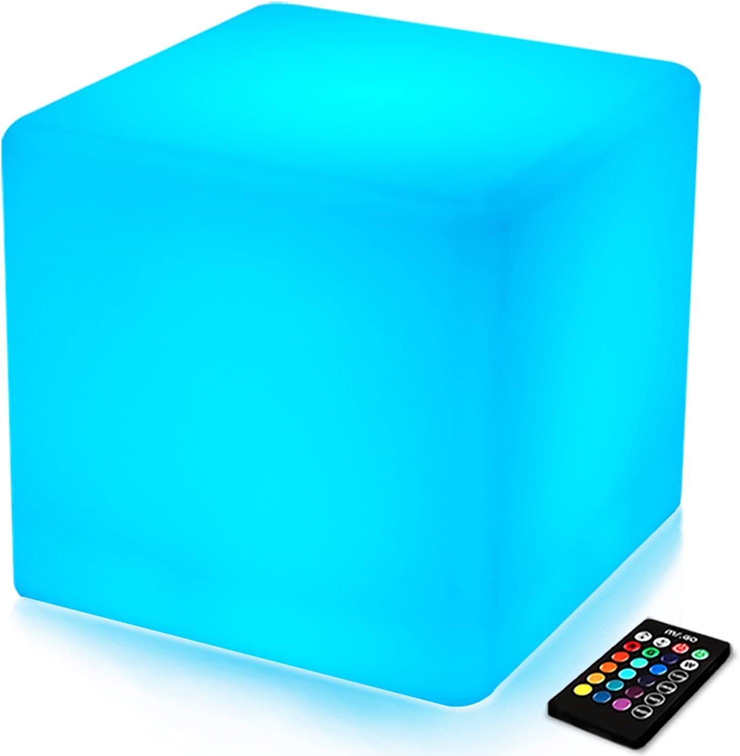 Mr.Go 14-inch Rechargeable LED Cube Light Seat w/Remote, RGB Color Changing LED Cube Chair Stool Side Table, Ideal for Home Bedroom Patio Pool Party Mood Lamp Night Light Decorative Lighting