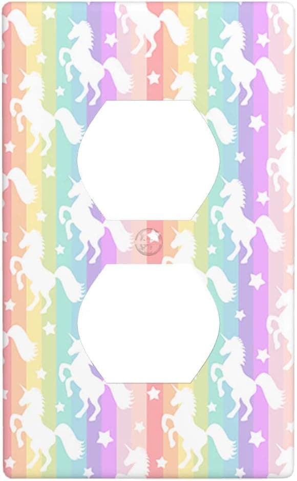 Axayaz Unicorn Wall Plate Cover Stars Horses In Rainbow Colorful Stripes 1-Gang Outlet Covers Duplex Receptacle Outlet Standard Size Plug Covers
