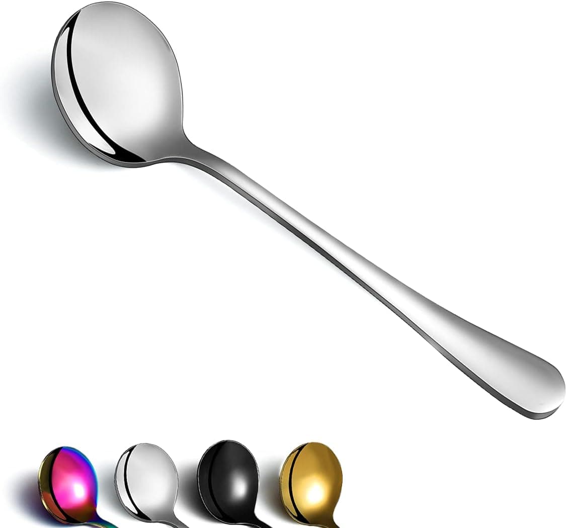 Soup Spoon of 12, Berglander 7.5" Stainless Steel Round Spoons Silverware, Table Spoon Set Sturdy Easy To Clean, Dishwasher Safe