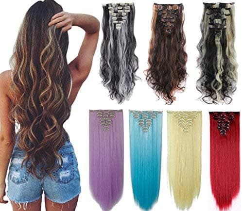 8Pcs 18 Clips 17-26 Inch Curly Straight Thick Full Head Clip in Hair Extensions, 24inch - curly, MediumBrown ##1