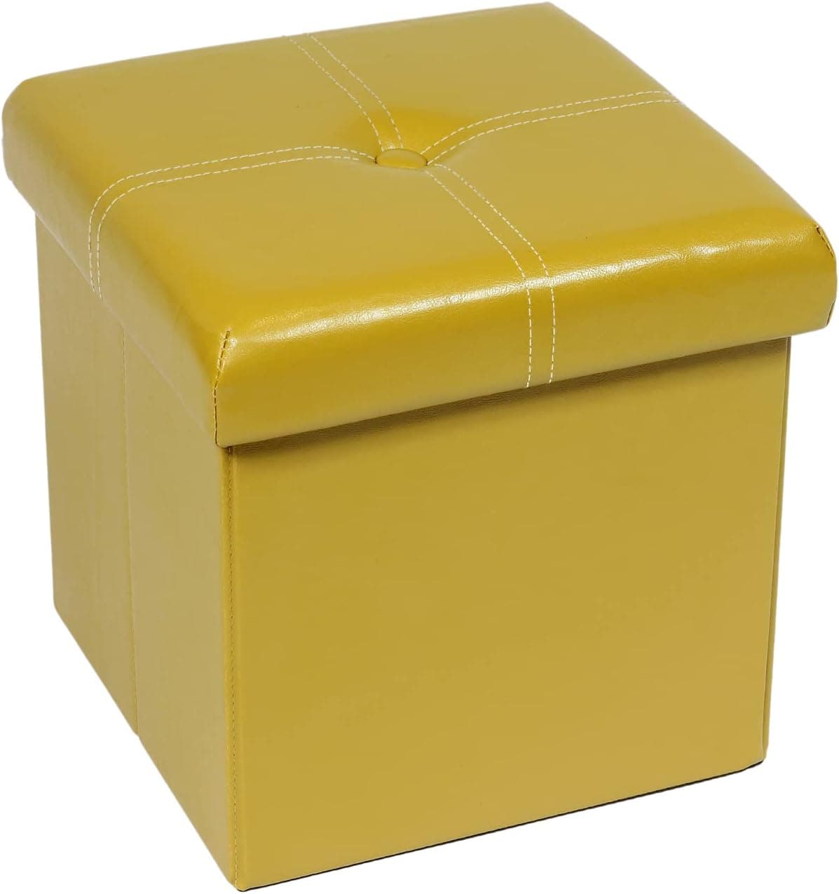 B FSOBEIIALEO Folding Storage Ottoman, Faux Leather Footrest Seat Coffee Table Toy Chest Kids, Yellow 11.8"x11.8"x11.8"