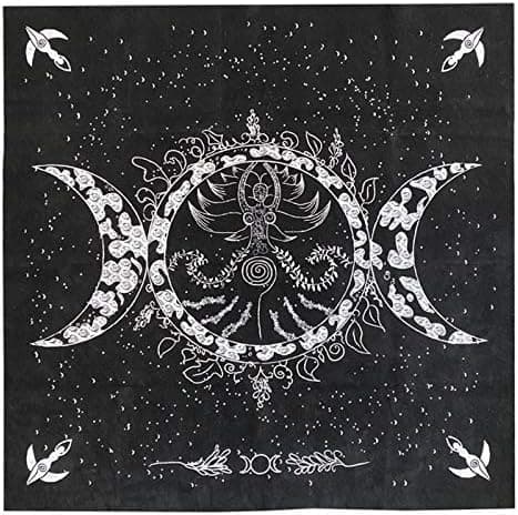 Altar Tarot Cloth, Triple Goddess Moon Phases Astrology Tarot Cards Divination Special Tablecloth 19" x 19" with Tarot Pouch