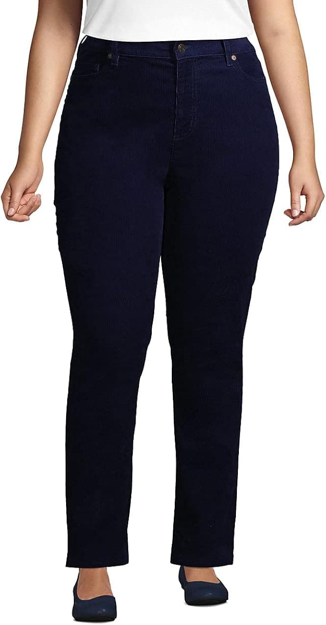 Lands' End Women's Mid Rise Straight Leg Corduroy Pants