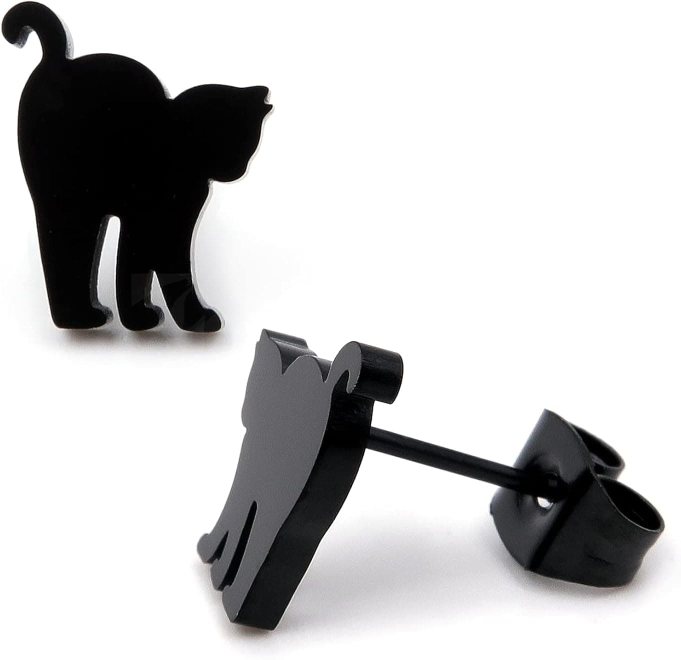 Steelmeup Stainless Steel Cute Black Cat Silhouette Post Stud Earrings Arch Back Cleaning