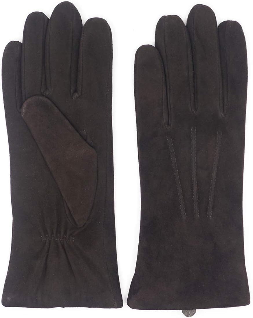 Harssidanzar Luxury Italian womens Sheepskin Suede Leather Gloves Vintage Finished Cashmere Lined GL013