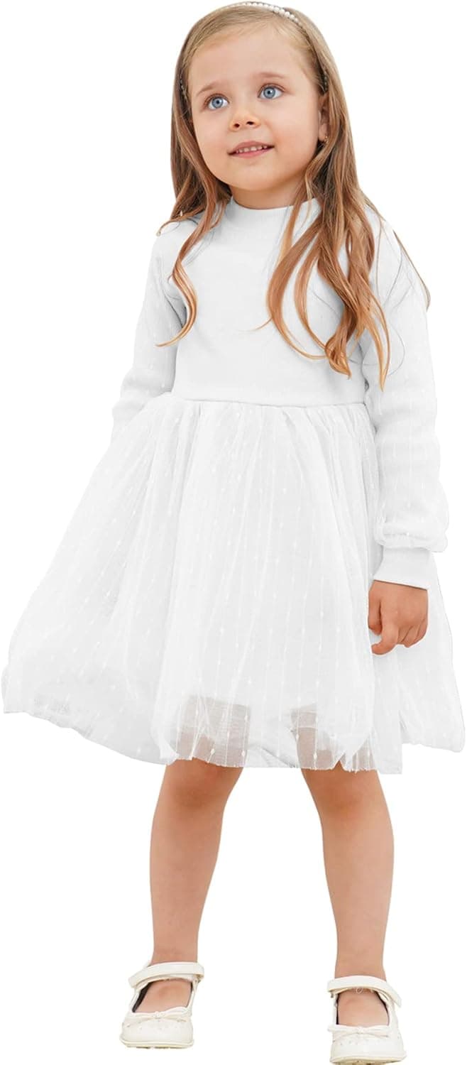 BFUSTYLE Birthday Dress for Girls KidsTulle Dress White 3t 4t Long Sleeve Knit Sweater Dress 3-4 Years