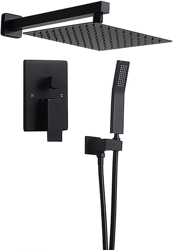 Homary Matte Black Wall Mounted Rain Shower Set 10" Square Shower Head Handheld Shower Modern Dual Function Shower Fixture for Bathroom, Solid Brass with Rough-in Valve Body and Trim