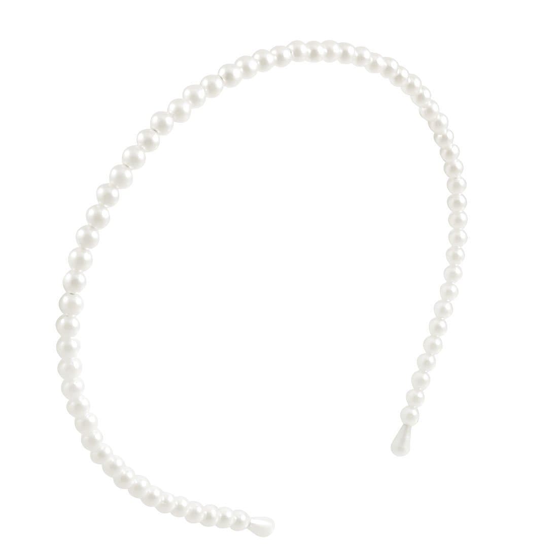 SODIAL(R) White Faux Pearls Plastic Beads Embellished Slim Headband Hair Hoop for Girls