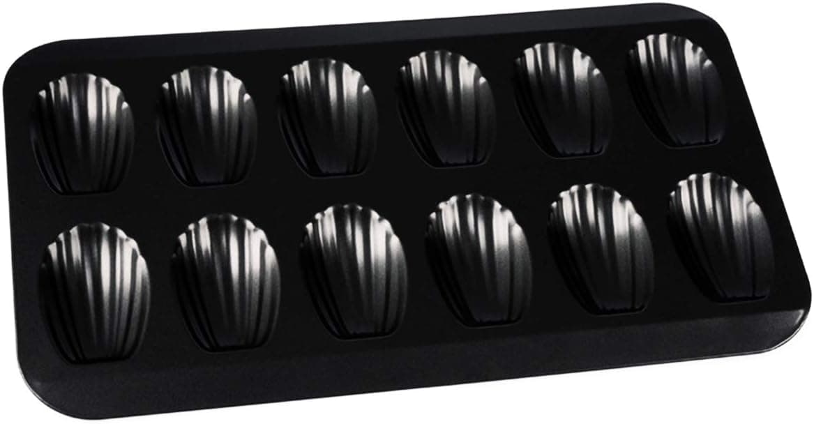Nonstick Madeleine Pan 12-cup Heavy Duty Shell Shape Baking Cake Mold Tray (Black)