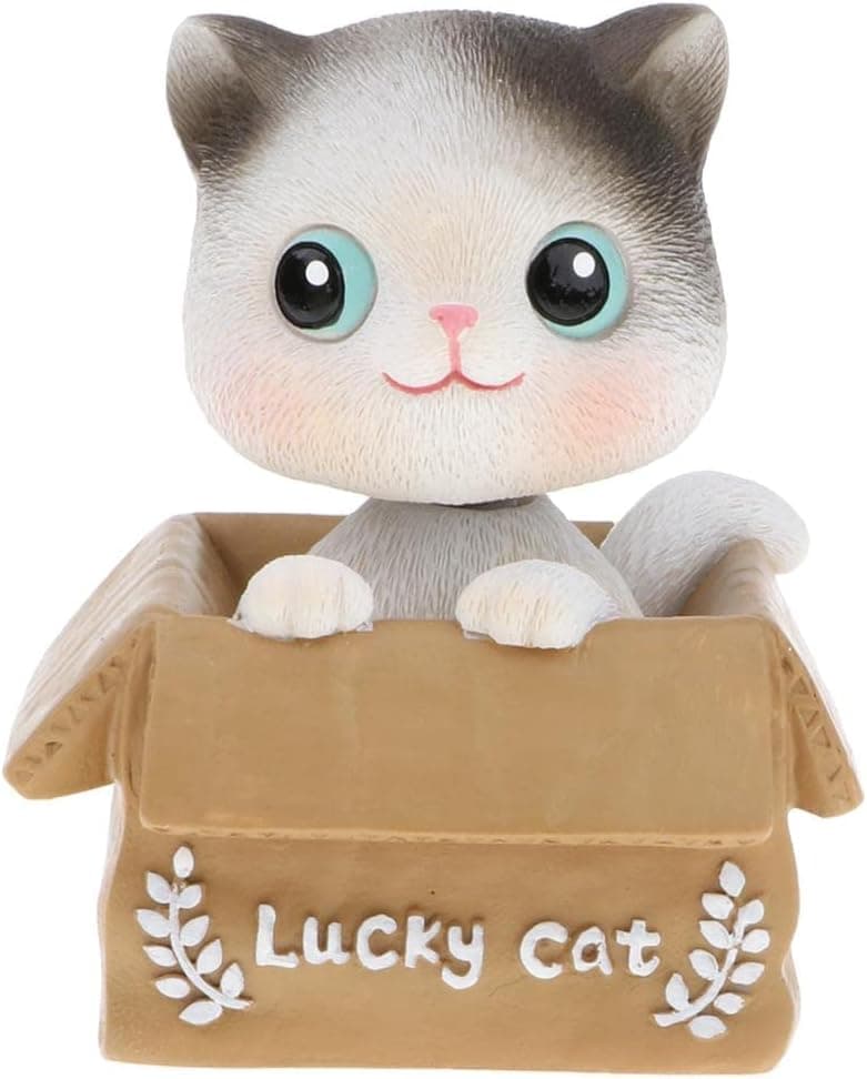 Fityle Adorable Cat in a Box Bobblehead Animal Shaking Head Doll Car Dashboard Home Office Decoration
