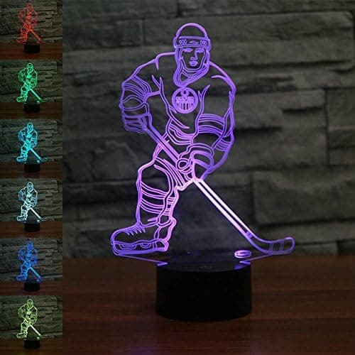 Jinnwell 3D Ice Hockey Player Night Light Lamp Illusion 7 Color Changing Touch Switch Table Desk Decoration Lamps Gift with Acrylic Flat ABS Base USB Cable Toy