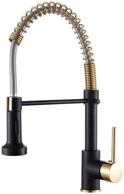 TSHH Commercial Kitchen Faucet with Pull Down Sprayer Single Handle Lever Spring Kitchen Sink Faucet,Black&Gold Finish
