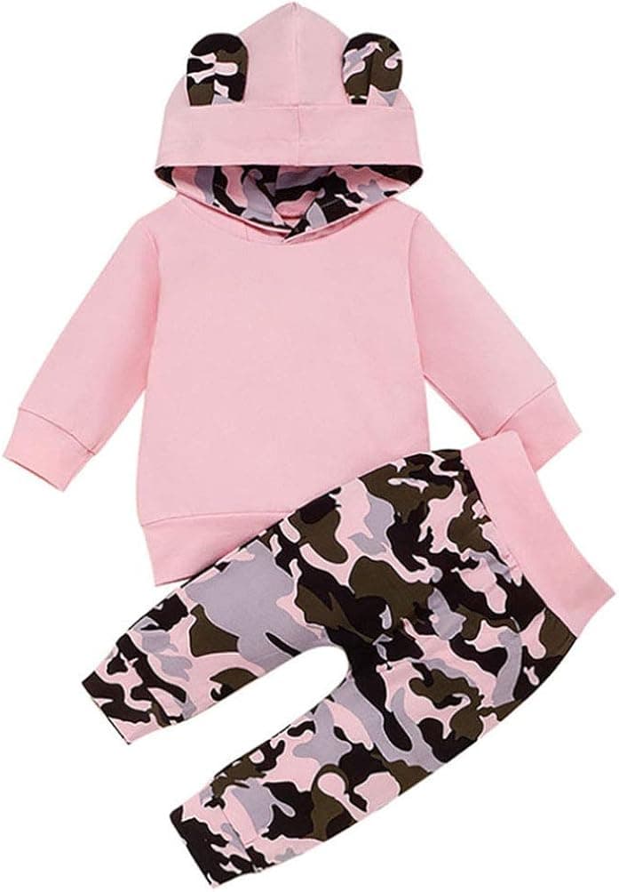3Pcs Infant Toddler Baby Girl Clothes Long Sleeve Hoodie with Pocket Tops Floral Pants Outfits Set with Headband