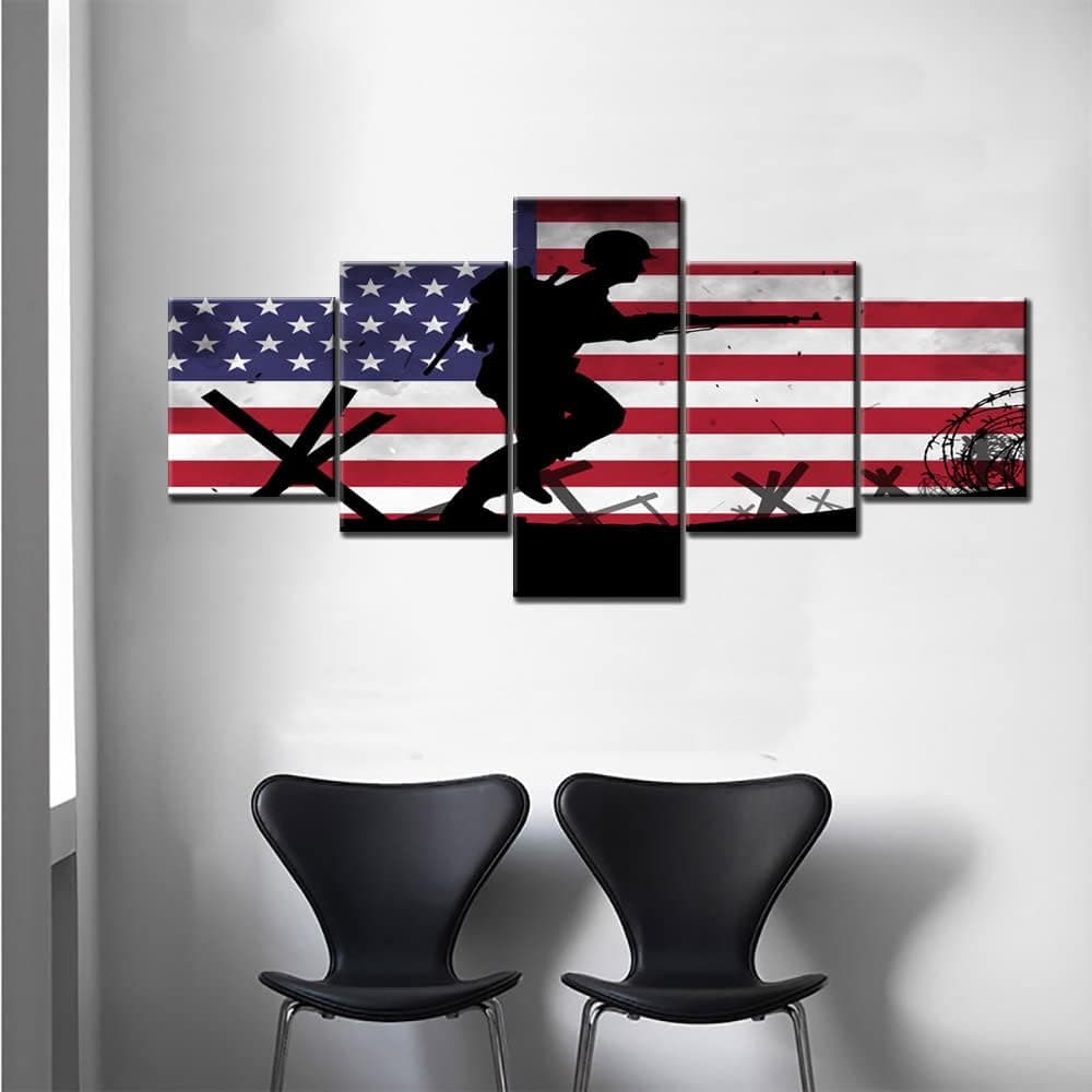 Wall Pictures for Living Room US Marine Eagle Art Work for Home Walls Globe and Anchor Brass Emblem Paintings 5 Piece Canvas Artwork Home Decor Posters and Prints Framed Ready to Hang(50''Wx24''H)