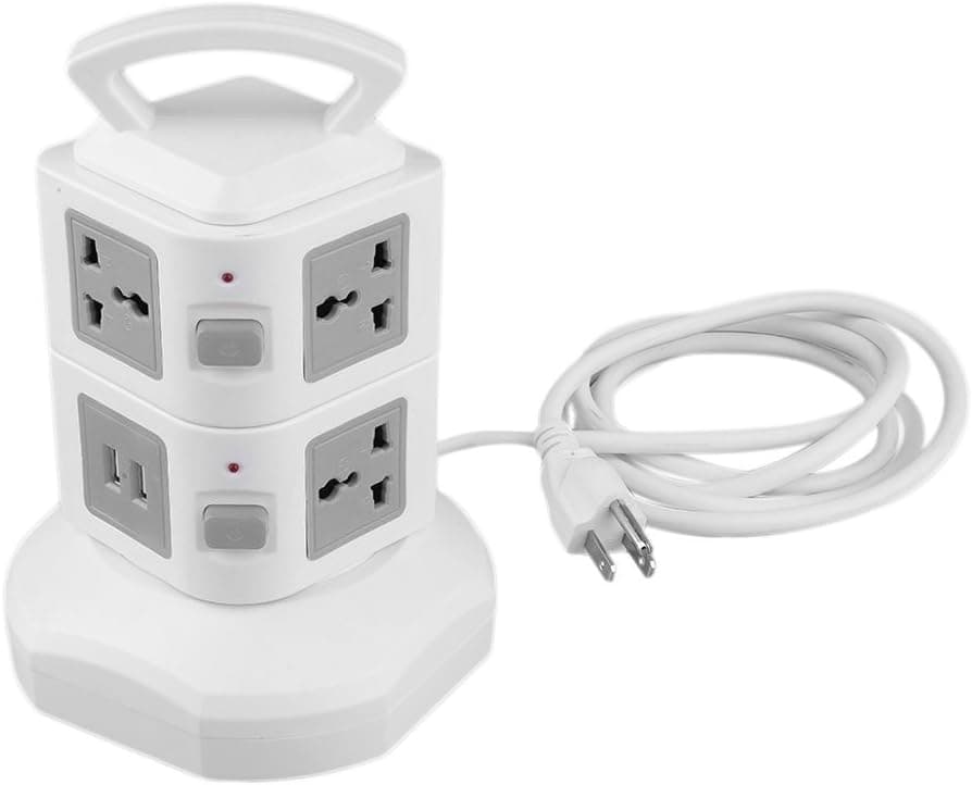 Power Strip, 7-Outlet 2-USB Surge Protector Socket, 6ft Cord (7AC+2USB Gray Tower)