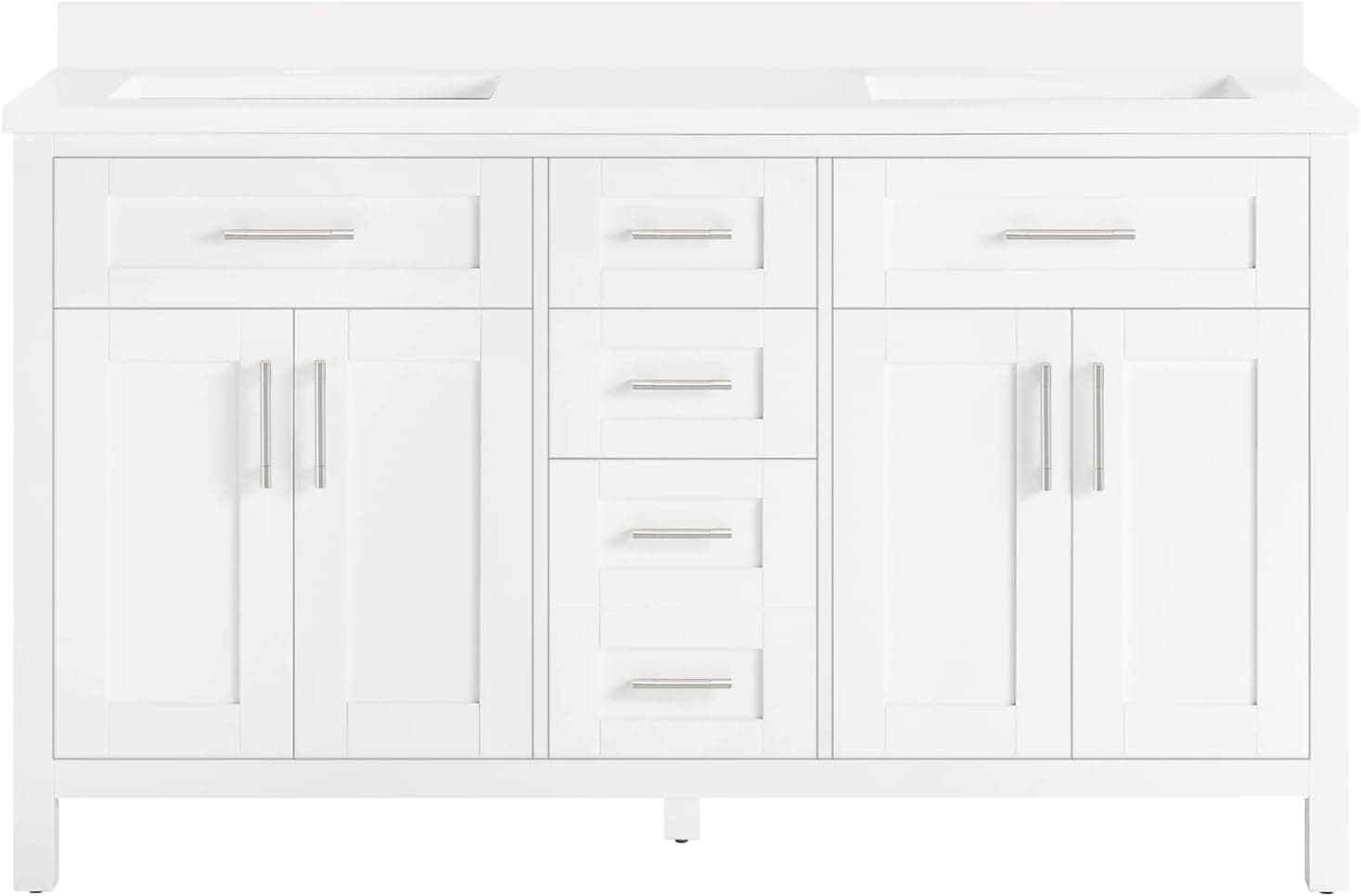 Ove Decors Tahoe-Lux 60 in. Bathroom Vanity Cabinet Freestanding Double Sink with White Cultured Marble Top, 60 inches