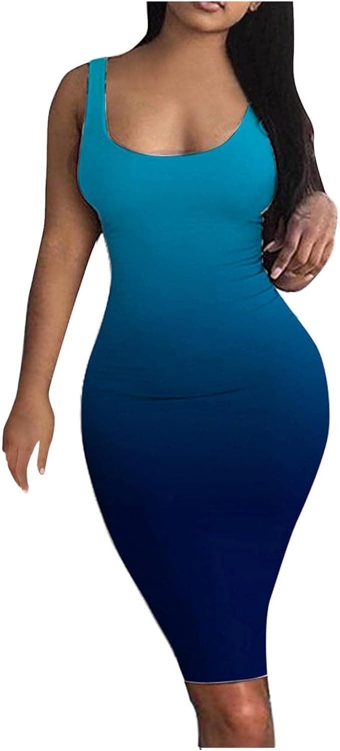 Women's Sexy Bodycon Tank Dress Sleeveless Basic Midi Club Dresses Elegant Cocktail Dress
